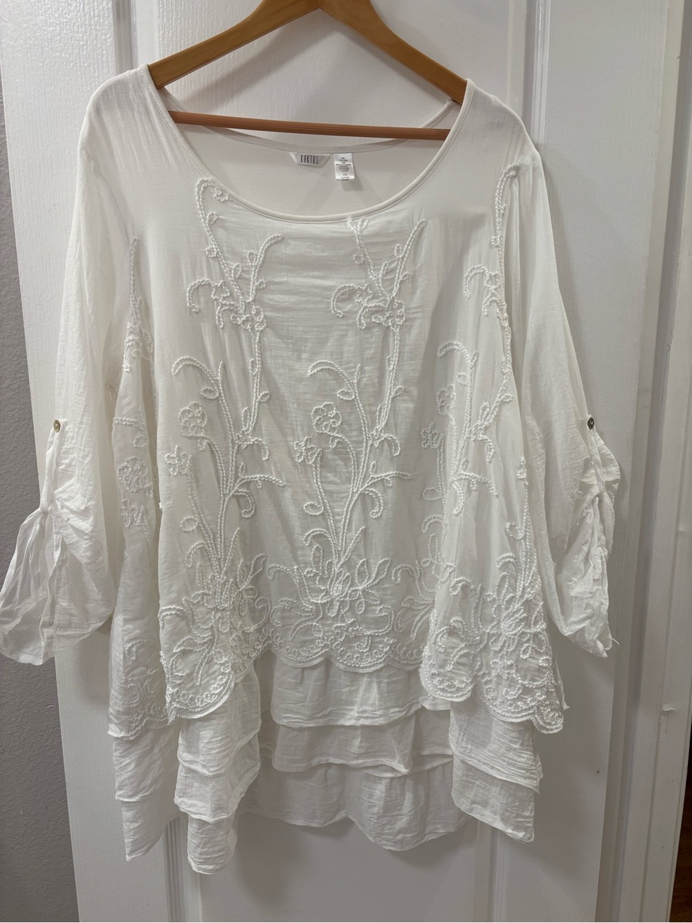 Kaktus White Embroidered Tiered Cotton Tunic Ethereal Romantic Feminine
